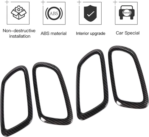Vista 2 de JeCar Anillo de decoración de manija de puerta interior ABS cubierta interior para Grand Cherokee WK2 2011-2020, textura de fibra de carbono