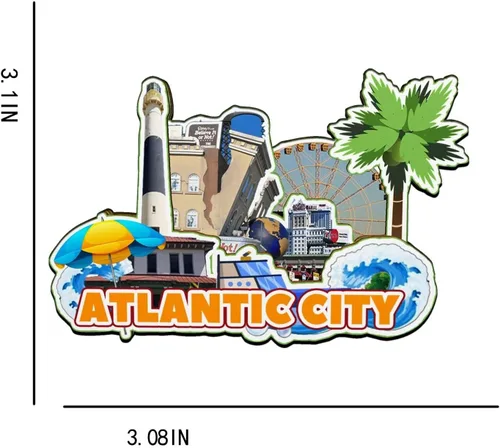 Vista 3 de Atlantic City New Jersey USA - Imán para nevera de madera 3D, monumentos de viaje, coleccionables, recuerdos, decoración hecha a mano, 2900