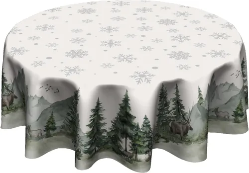 Vista 13 de Giwawa Mantel redondo de bola de Navidad de 60 pulgadas, impermeable, cubierta de mesa para el hogar, restaurante, cocina, picnic, decoración