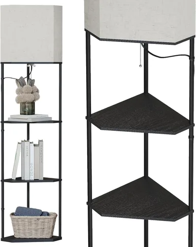 Vista 14 de SUNMORY Lámpara de pie con estantes, moderna lámpara de pie cuadrada con bombilla de temperatura de 3 colores, lámpara de estantería de exhibición