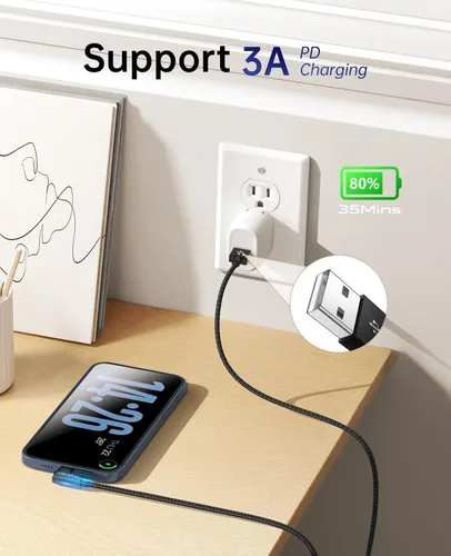 Vista 2 de 90 Degree USB to USB C Cable 60W Fast Charging 3ft, 2Pack Durable Braided USB A to USB C Cable, Right Angle USB Type C Cable for iPhone 17/16/15 Pro