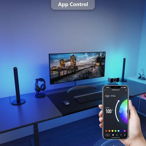 Vista 4 de LAMPAOUS Barras de luz LED inteligentes, funcionan con Alexa y Google Assistant, retroiluminación RGBCW WiFi TV con modos de escena y música