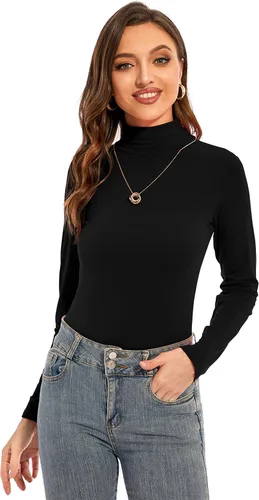 Vista 2 de YepClick Camiseta de manga larga con cuello alto para mujer casual ligera ajustada acogedora capa base