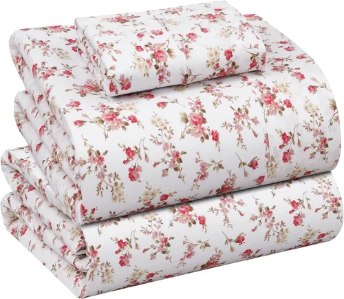 Vista 42 de RUVANTI Sábanas 100% algodón percal tamaño Queen, diseño floral refrescante y transpirable, duraderas, con una sensación nítida, suave y cómoda
