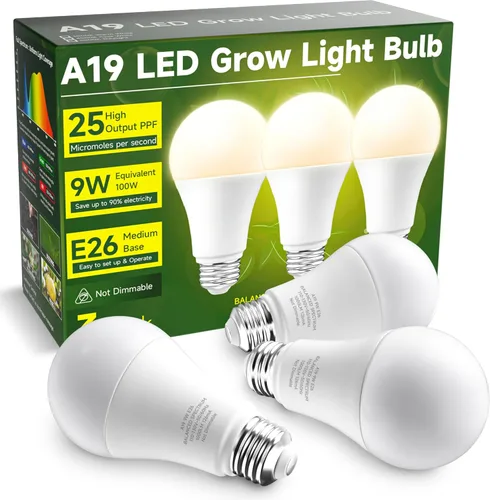 Bombillas de Crecimiento, Bombilla de Luz de Crecimiento A19, Bombilla de Luz de Espectro Completo, Bombillas de Luz para Plantas E26 Base de UNILAMPRO
