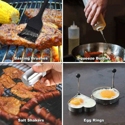 Vista 6 de ROMANTICIST Juego de 29 accesorios para plancha – Juego de espátula de teppanyaki con parte superior plana con raspador, cubierta de hilvanado