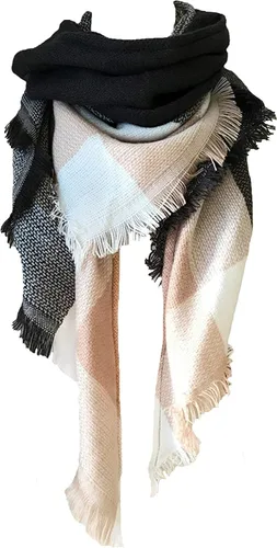 Vista 19 de Wander Agio - Bufanda envolvente con diseño a cuadros o triangular para mujer, cálida y larga, de punto, sensación de cachemira, chal para el Beige