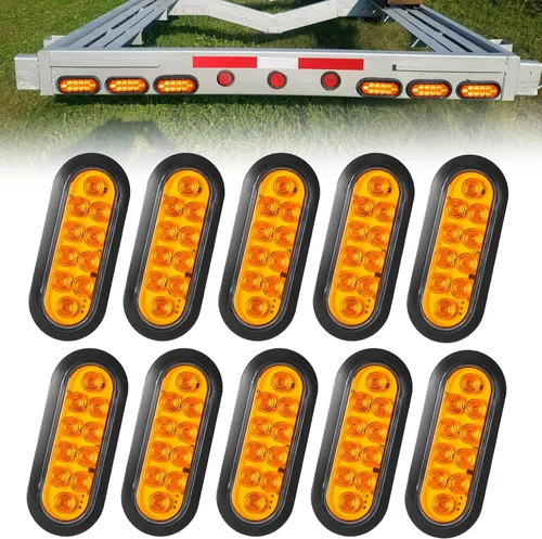 Vista 17 de 2 luces LED ámbar ovaladas para remolque, 6 pulgadas, luces LED ovaladas de parada, intermitentes, luces de freno de remolque lateral, lámpara de 2