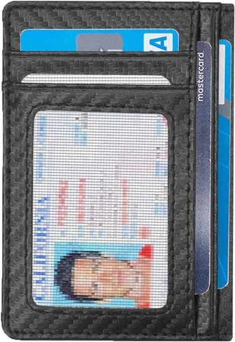 Vista 5 de Minimalist Front Pocket Wallet - RFID Blocking Genuine Leather Slim Bifold Wallet for Men Women