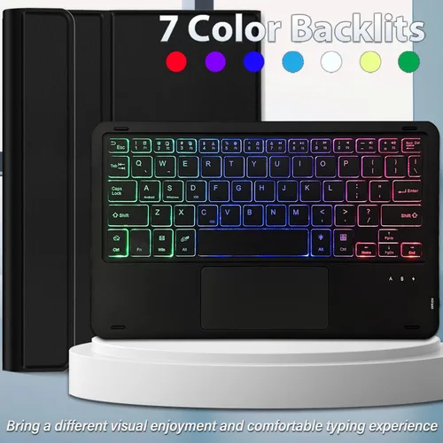 Vista 6 de Funda con teclado táctil retroiluminado para Samsung Galaxy Tab A 10.1 versión 2019, teclado inalámbrico retroiluminado arcoíris de 3 zonas