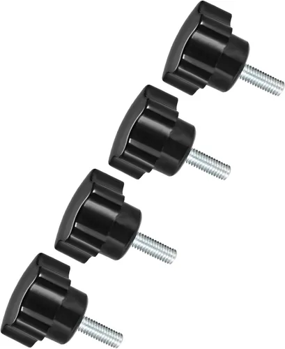 Perillas de sujeción de estrella, rosca macho M5 x 0.591 in, cabeza de 0.945 in, mango de tornillo de pulgar de plástico, perno roscado negro