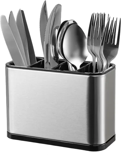 Vista 9 de KESOL Soporte para utensilios de acero inoxidable, estante de secado de utensilios con 3 compartimentos divididos, cesta de secado de utensilios