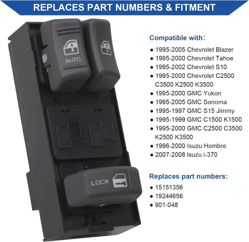 Vista 2 de Obaee Botón de control de interruptor de ventana con cerradura de puerta eléctrica, lado del conductor, compatible con Chevy Blazer Tahoe S10