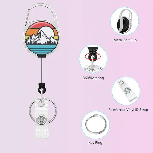 Vista 3 de Llavero retráctil de carrete de insignia, resistente con clip para cinturón, soporte para tarjetas de identificación verticales impermeables