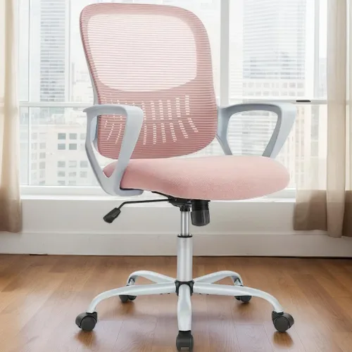 Vista 9 de Silla de escritorio ergonómica de oficina, cómoda silla de trabajo para computadora con reposabrazos, silla giratoria con ruedas para oficina