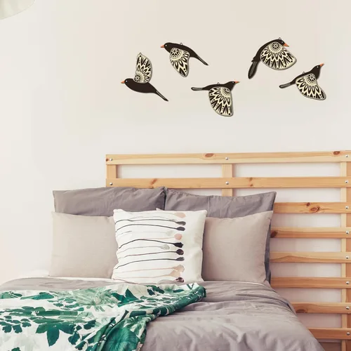 Vista 5 de Barydat 5 piezas de arte de pared de madera con pájaros voladores, decoración de pared de pájaros voladores, arte popular rústico, decoración