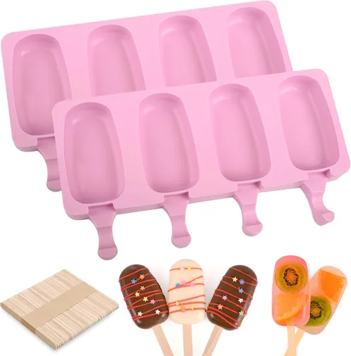 Vista 13 de WMKGG Juego de moldes de silicona para paletas, 2 moldes de helado con 50 palos de madera para cake pop, Ice Pop, Cakesicles (tamaño estándar/rojo)