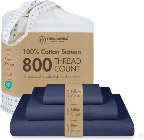 Vista 34 de Threadmill Sábanas para Cama Individual – 800 Número de Hilos Jacquard Celine Gris Oscuro, 100% Algodón Natural Juego de Cama de 3 Piezas a Rayas