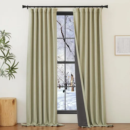 Vista 14 de NICETOWN Cortinas opacas de lino grueso 100% de 84 pulgadas de largo, 2 paneles, cortinas térmicas con pliegues pinzados para oscurecer