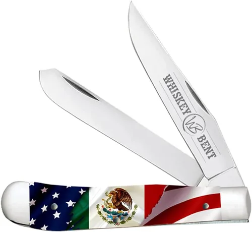 Vista 36 de WHISKEY BENT HAT CO. Navaja de bolsillo plegable tradicional Trapper de 4.125 pulgadas, longitud cerrada, cuchillas de acero inoxidable 440C (azteca)