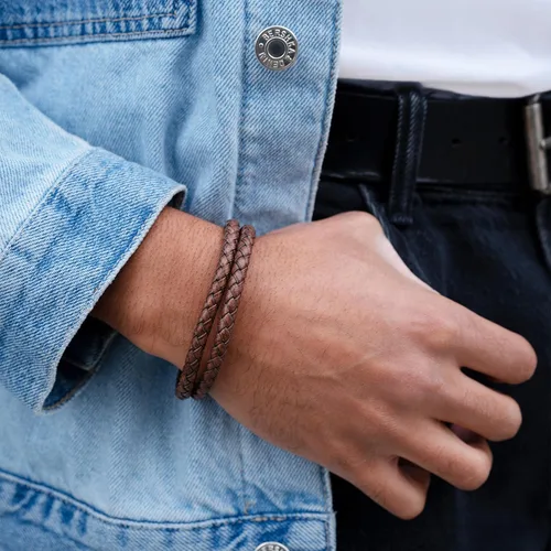 Vista 42 de RTZN® Brown Leather Bracelet for Men – Premium Artisan Handcrafted Mens Leather Bracelet – Multi-Stand Mens Bracelet Leather Collection Beaded