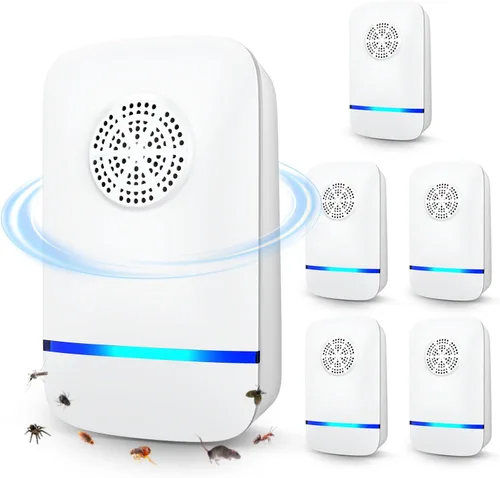 Repelente ultrasónico y repelente de insectos para interiores, paquete de 6, control de plagas enchufable para ratones, cucarachas, arañas,