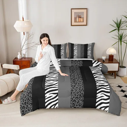 Vista 9 de Juego de edredón para niños con estampado de leopardo, tamaño Queen, juego de ropa de cama de moda de piel de guepardo abstracto, decoración