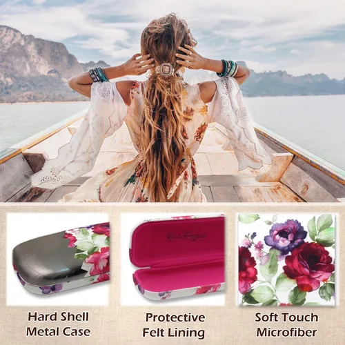 Vista 3 de MyEyeglassCase Estuche rígido para lentes para mujer Estuche protector para lentes rígido con bolsa y tela