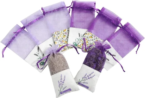 Vista 8 de Sachet - Bolsas vacías de tela de lino, bolsas de gasa de organza para lavanda, especias y hierbas (24 bolsas con cordón morado)