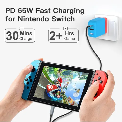 Vista 7 de Mirabox Cargador portátil de 65 W para Nintendo Switch, compatible con Switch OLEDSteam DeckROG AllySamsung DexiPadMacBook, estación de acoplamiento