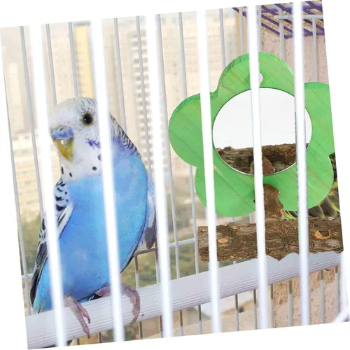 Vista 3 de Jaula de periquitos espejo para mascotas con forma acrílica canarios juguete loro, perca, flor verde, pinzón, pájaros, jaula de conure