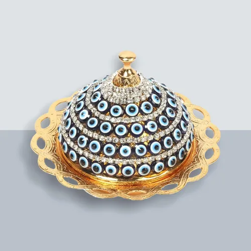 Vista 6 de Alisveristime Cuenco de caramelo de chocolate de latón hecho a mano recubierto con tapa (ojo malvado) (oro)