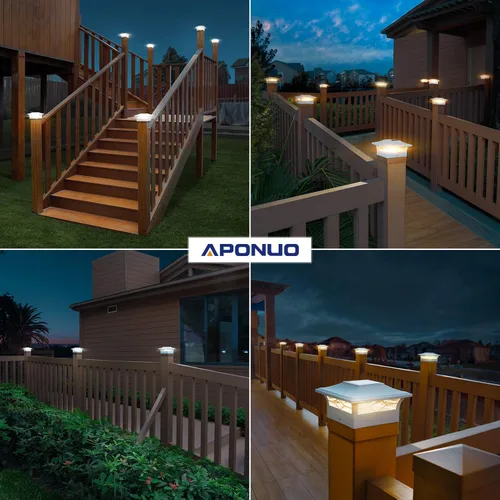 Vista 7 de APONUO Luces solares para punta de poste, paquete de 12, 2 modos, luces solares para postes de valla, IP65 impermeables, encendido/apagado