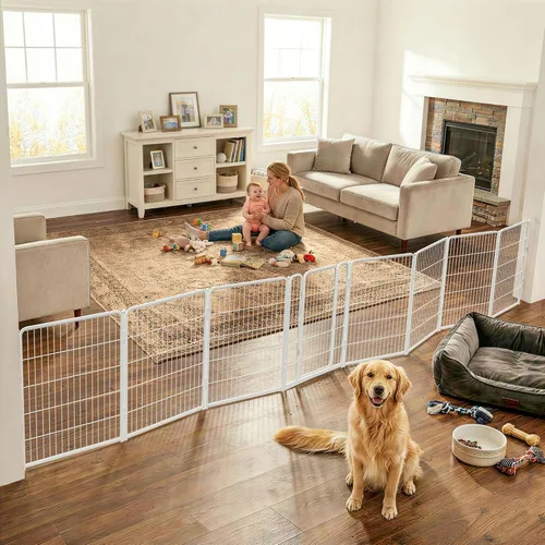 Vista 34 de FXW Puerta para perros extra ancha diseñada para uso en interiores, ancho ajustable de hasta 165 pulgadas de ancho