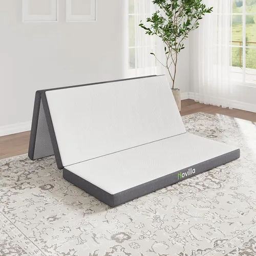 Vista 8 de Novilla Colchón plegable, colchón triple de espuma cómoda de tamaño individual con funda de diseño de nube, colchón plegable de 4 pulgadas