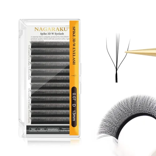 Vista 442 de NAGARAKU Extensión de pestañas en forma de W 3D con volumen en racimo, abanico prefabricado, pestañas postizas de visón sintético mate negro
