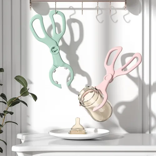 Vista 5 de Pinza para biberón, pinzas antideslizantes para botellas, soporte de silicona para biberón, diseño de tijera, pinza multifuncional resistente a Verde