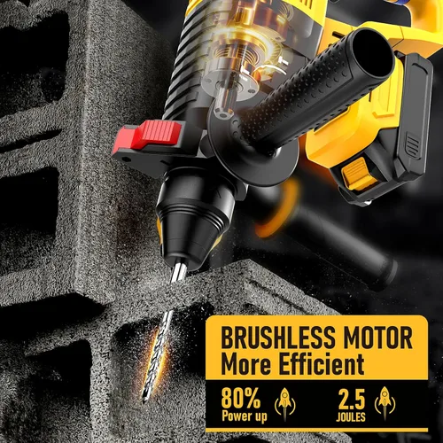 Vista 2 de Taladro de Martillo Giratorio Inalámbrico SDS Compatible con Batería Dewalt 20V (SIN Batería) Motor Sin Escobillas, Embrague de Seguridad, 4