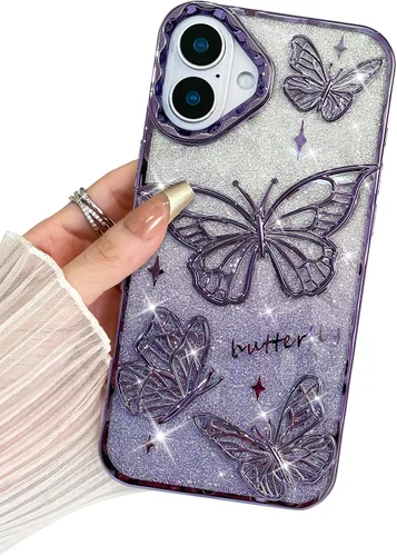 Vista 11 de BITOBE Diseñada para iPhone 16 Pro Max, Bonita Funda de Mariposa 3D Delgada con Chapado Brillante Reluciente de Lujo para Mujeres y Niñas Protectora