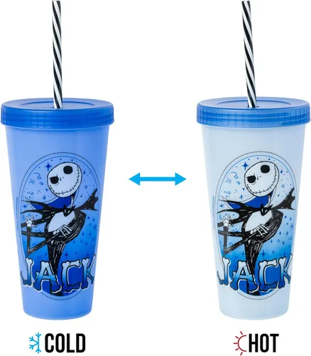 Vista 204 de Silver Buffalo Disney Nightmare Before Christmas Character Grid - Paquete de 4 vasos de plástico que cambian de color, 24 onzas