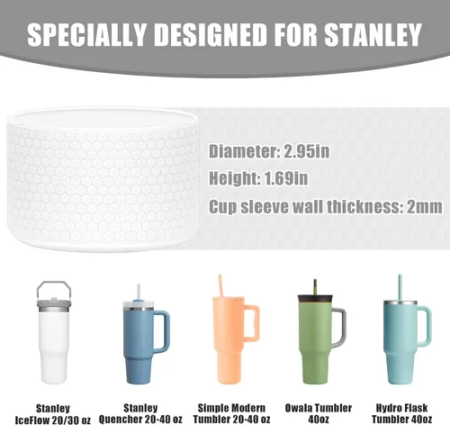 Vista 2 de Vmini Funda para vaso/botella, compatible con Stanley, Hydro Flask y más botellas de agua, funda de silicona inferior antideslizante con textura