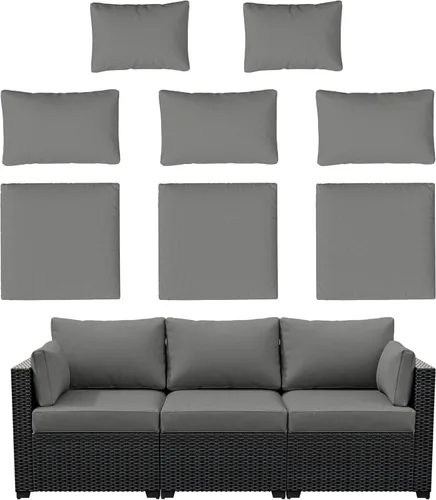 Vista 20 de Fundas de cojín de 8 p para exteriores, fundas de cojín de repuesto impermeables con cremallera para sofá de ratán de 3 asientos, fundas de cojín