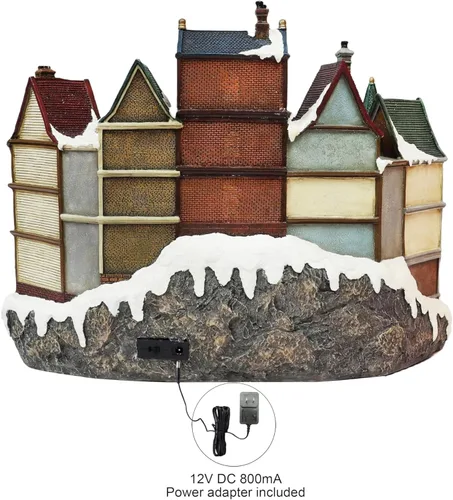 Vista 5 de MOMENTS IN TIME Figura animada del ayuntamiento del centro de la ciudad 32 cm Edificio iluminado de pueblo navideño con árbol giratorio, luces LED