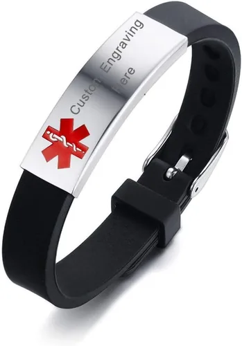 Vista 18 de Pulsera de identificación de alerta médica personalizada HEABY con grabado personalizado, pulsera de silicona ajustable, regalo personalizado