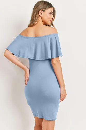 Vista 4 de Hello MIZ - Vestido de maternidad con volantes y hombros descubiertos para mujer, fabricado en EE. UU.