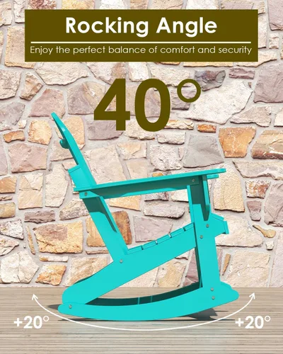 Vista 5 de GREENVINES Mecedora Adirondack Plástico HDPE Balancín de porche Silla para terraza de patio al aire libre Todo tipo de clima Aqua