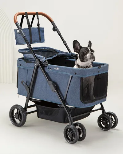 Vista 10 de Cochecito para perros grandes y medianos (20-132 libras), cochecito para mascotas para 2 perros pequeños, extra grande, resistente, plegable y Azul