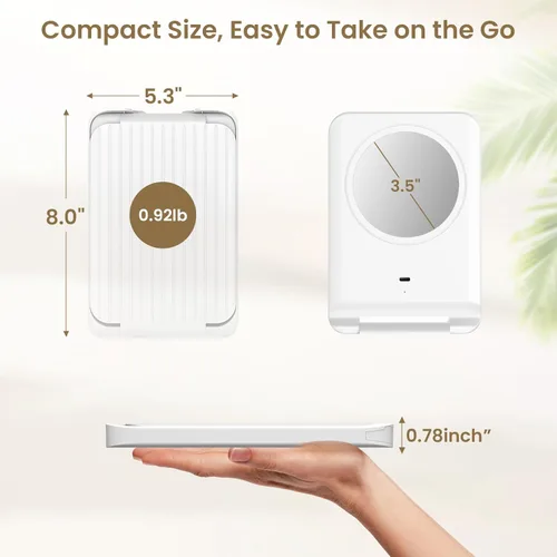 Vista 6 de Espejo de maquillaje de viaje con luces, espejo de tocador iluminado plegable 1X con aumento de 10X, recargable 1500mAh, pantalla táctil regulable