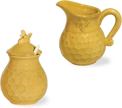 Boston International Juego de crema y azúcar de gres en relieve, juego de 2 piezas, panal
