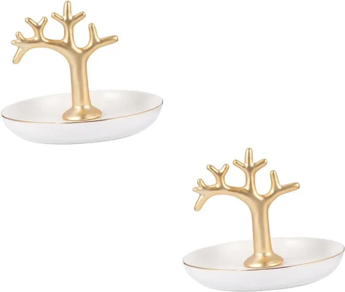 Holibanna 2 Pcs Ceramic Fruits Tray Jewelry Holder Home Decor Necklace Dish Tree Jewelry Tray Bandejas Decorativas Jewelry Display Plate Ceramic